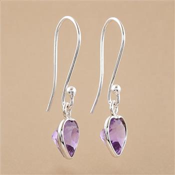 No Reserve 925 Sterling Silver 4.60 Ct Heart Amethyst Earrings