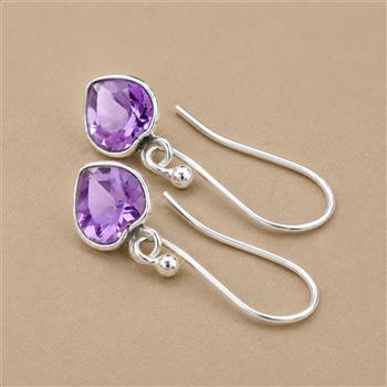 No Reserve 925 Sterling Silver 4.60 Ct Heart Amethyst Earrings