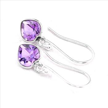 No Reserve 925 Sterling Silver 4.60 Ct Heart Amethyst Earrings