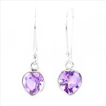 No Reserve 925 Sterling Silver 4.60 Ct Heart Amethyst Earrings
