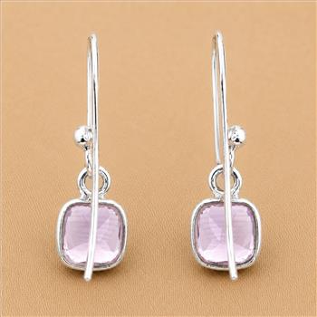No Reserve 925 Sterling Silver 5.15 Ct Cushion Amethyst Earrings
