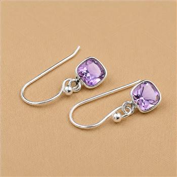 No Reserve 925 Sterling Silver 5.15 Ct Cushion Amethyst Earrings