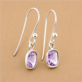 No Reserve 925 Sterling Silver 5.15 Ct Cushion Amethyst Earrings