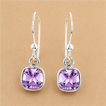 No Reserve 925 Sterling Silver 5.15 Ct Cushion Amethyst Earrings