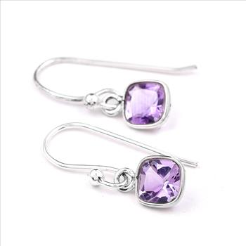 No Reserve 925 Sterling Silver 5.15 Ct Cushion Amethyst Earrings