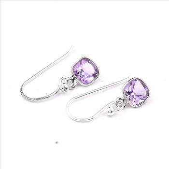 No Reserve 925 Sterling Silver 5.15 Ct Cushion Amethyst Earrings