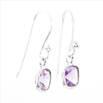 No Reserve 925 Sterling Silver 5.15 Ct Cushion Amethyst Earrings