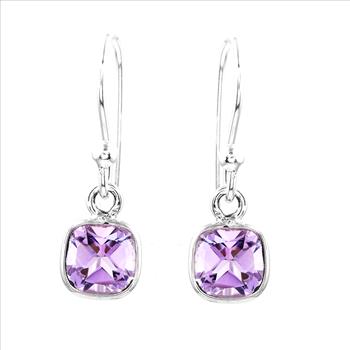 No Reserve 925 Sterling Silver 5.15 Ct Cushion Amethyst Earrings