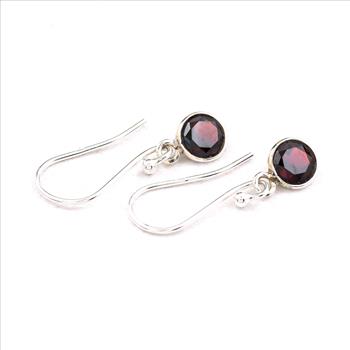 No Reserve 925 Sterling Silver 5.33 Ct Round Garnet Earrings