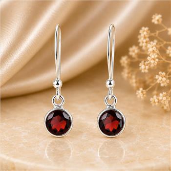 No Reserve 925 Sterling Silver 5.33 Ct Round Garnet Earrings