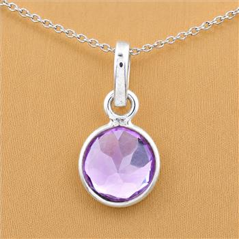 No Reserve 925 Sterling Silver 5.43 Ct Round Amethyst Pendant