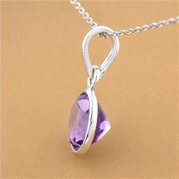 No Reserve 925 Sterling Silver 5.43 Ct Round Amethyst Pendant