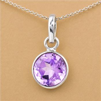 No Reserve 925 Sterling Silver 5.43 Ct Round Amethyst Pendant