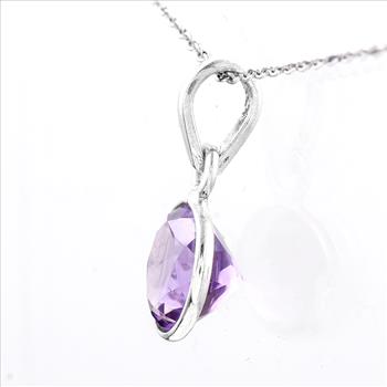 No Reserve 925 Sterling Silver 5.43 Ct Round Amethyst Pendant