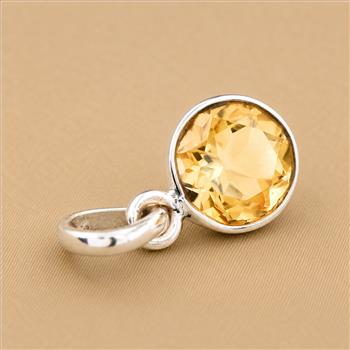 No Reserve 925 Sterling Silver 5.66 Ct Round Citrine Pendant