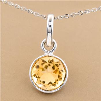No Reserve 925 Sterling Silver 5.66 Ct Round Citrine Pendant