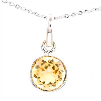 No Reserve 925 Sterling Silver 5.66 Ct Round Citrine Pendant