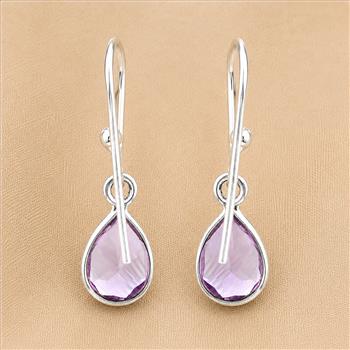 No Reserve 925 Sterling Silver 5.85 Ct Pear Amethyst Earrings