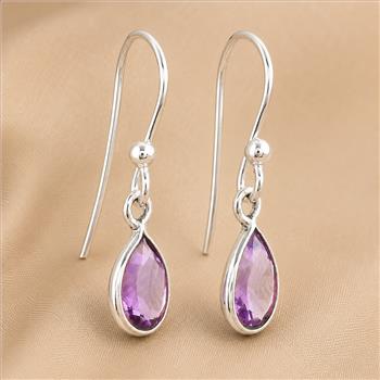 No Reserve 925 Sterling Silver 5.85 Ct Pear Amethyst Earrings
