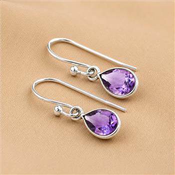 No Reserve 925 Sterling Silver 5.85 Ct Pear Amethyst Earrings