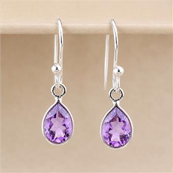 No Reserve 925 Sterling Silver 5.85 Ct Pear Amethyst Earrings