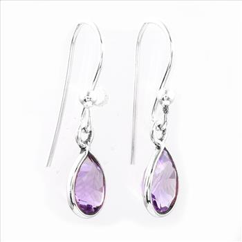 No Reserve 925 Sterling Silver 5.85 Ct Pear Amethyst Earrings