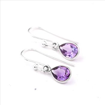 No Reserve 925 Sterling Silver 5.85 Ct Pear Amethyst Earrings