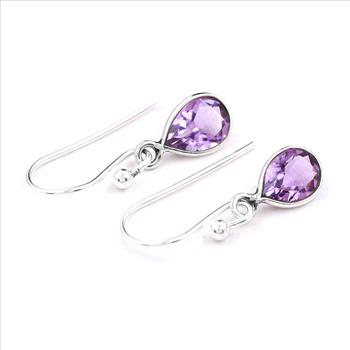 No Reserve 925 Sterling Silver 5.85 Ct Pear Amethyst Earrings
