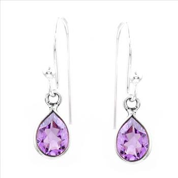 No Reserve 925 Sterling Silver 5.85 Ct Pear Amethyst Earrings