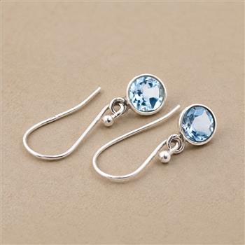 No Reserve 925 Sterling Silver 6.02 Ct Round Blue Topaz Earrings