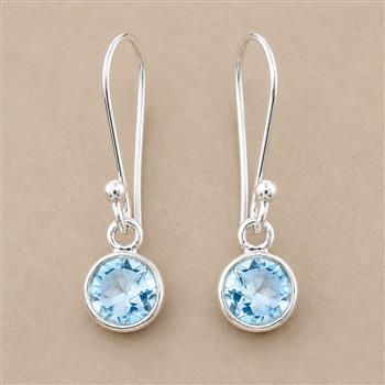 No Reserve 925 Sterling Silver 6.02 Ct Round Blue Topaz Earrings