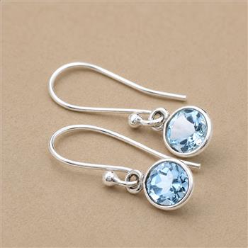 No Reserve 925 Sterling Silver 6.02 Ct Round Blue Topaz Earrings