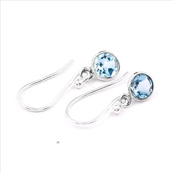 No Reserve 925 Sterling Silver 6.02 Ct Round Blue Topaz Earrings