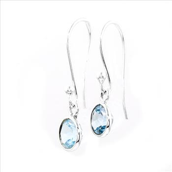 No Reserve 925 Sterling Silver 6.02 Ct Round Blue Topaz Earrings