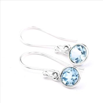No Reserve 925 Sterling Silver 6.02 Ct Round Blue Topaz Earrings