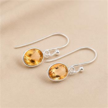No Reserve 925 Sterling Silver 6.60 Ct Oval Citrine Earrings