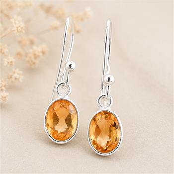 No Reserve 925 Sterling Silver 6.60 Ct Oval Citrine Earrings