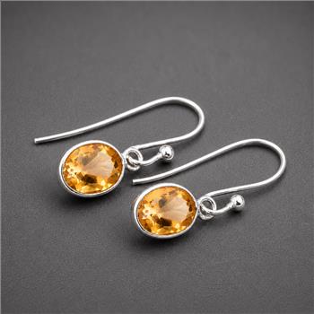 No Reserve 925 Sterling Silver 6.60 Ct Oval Citrine Earrings