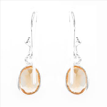 No Reserve 925 Sterling Silver 6.60 Ct Oval Citrine Earrings
