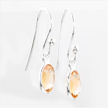 No Reserve 925 Sterling Silver 6.60 Ct Oval Citrine Earrings