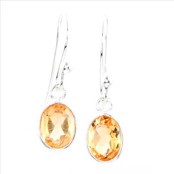 No Reserve 925 Sterling Silver 6.60 Ct Oval Citrine Earrings