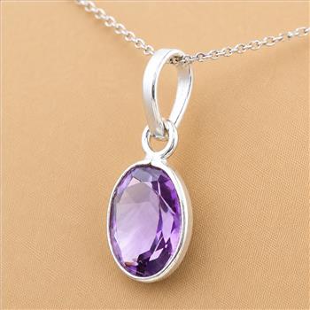 No Reserve 925 Sterling Silver 6.77 Ct Oval Amethyst Pendant