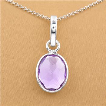 No Reserve 925 Sterling Silver 6.77 Ct Oval Amethyst Pendant