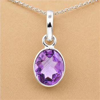 No Reserve 925 Sterling Silver 6.77 Ct Oval Amethyst Pendant