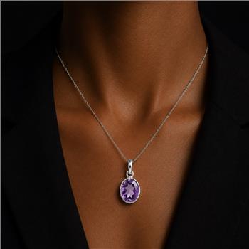 No Reserve 925 Sterling Silver 6.77 Ct Oval Amethyst Pendant