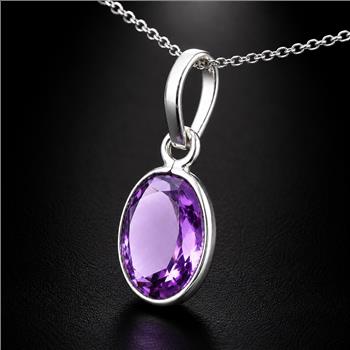 No Reserve 925 Sterling Silver 6.77 Ct Oval Amethyst Pendant