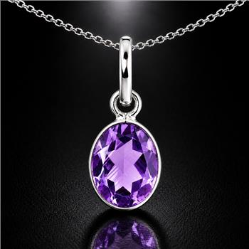 No Reserve 925 Sterling Silver 6.77 Ct Oval Amethyst Pendant