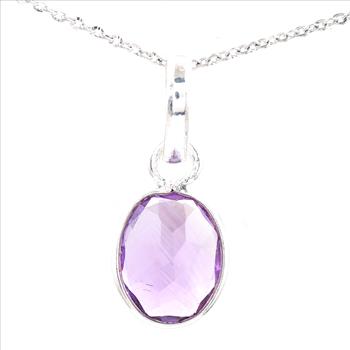No Reserve 925 Sterling Silver 6.77 Ct Oval Amethyst Pendant