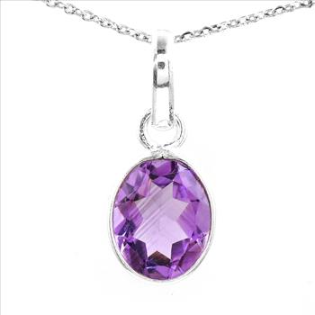 No Reserve 925 Sterling Silver 6.77 Ct Oval Amethyst Pendant