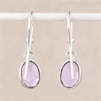 No Reserve 925 Sterling Silver 6.92 Ct Oval Amethyst Earrings